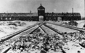 Einfahrt in das Vernichtungslager Auschwitz