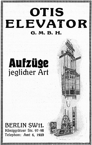 Anzeige des Aufzug-Herstellers Otis von 1911