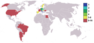 !934 Weltkarte der teilnehmenden Nationen