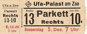 Eintrittskarte für das Kino Ufa-Palast in Berlin von 1929